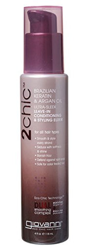 Giovanni 2Chic Ultra Sleek Leave-In Conditioning & Styling Elixir Brazilian Keratin & Argan Oil-4 Oz