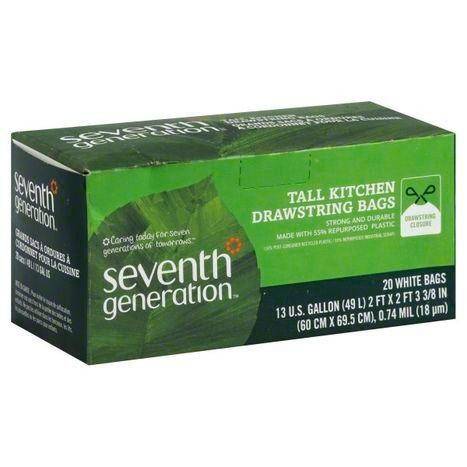 Seventh Generation Tall Kitchen Bags, Drawstring, 13 Gallon - 20 Each