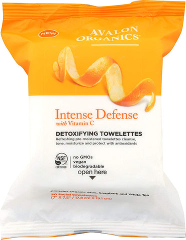 Avalon Organics Intense Defense With Vitamin C Detoxifying Towelettes-30 Facial Towelettes