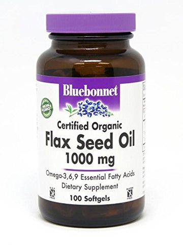 Bluebonnet Organic Flax Seed Oil 1000 Mg-100 Softgels