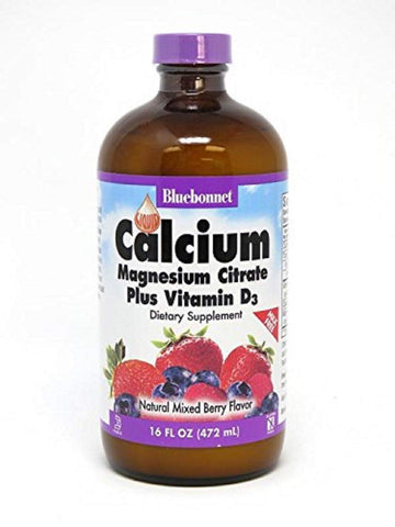 Bluebonnet Calcium, Magnesium Citrate Plus Vitamin D3 Natural Mixed Berry Flavor-16 Oz
