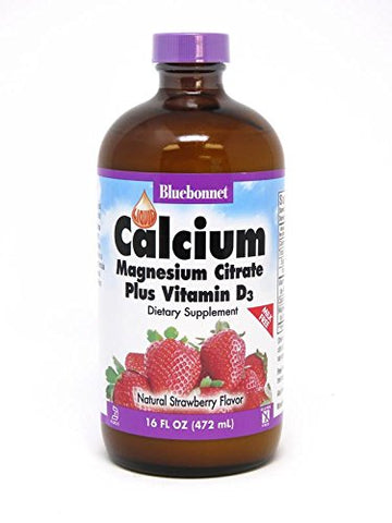 Bluebonnet Calcium, Magnesium Citrate Plus Vitamin D3 Strawberry Flavor-16 Oz