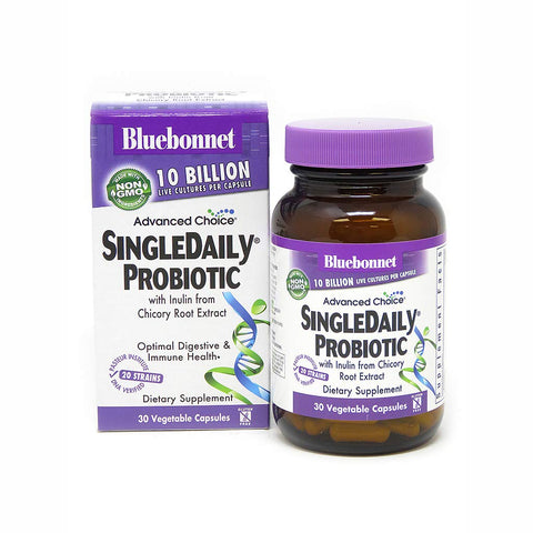 Bluebonnet Single Daily Probiotic With Inulin From Chicory Root Extract 10 Billion Live Cultures 20 Strains-30 Vegetable Capsules Note: Need To Be Refrigerated
