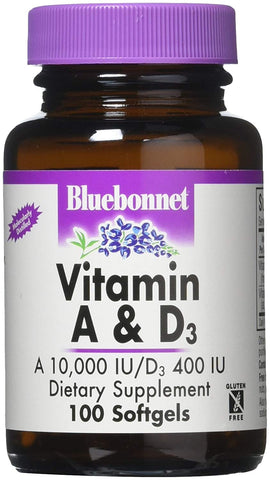 Bluebonnet Vitamin A & D3 A 10,000 IU/D3 4OO IU-100 Softgels