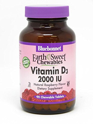 Bluebonnet Vitamin D3 2000 IU Raspberry Flavor-90 Chewable Tablets
