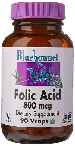 Bluebonnet Folic Acid 800 Mcg Dietary Supplement-90 Vegetarian Capsules