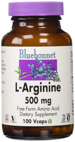 Bluebonnet L-Arginine 500 Mg Free-Form Amino Acid -100 Vegetable Capsules