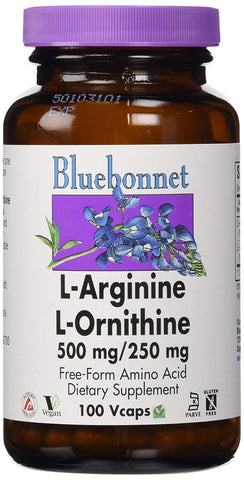 Bluebonnet L-Arginine 500 Mg L-Ornithine 250 Mg Amino Acid-100 Vegetable Capsules