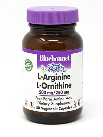 Bluebonnet L-Arginine 500 Mg L-Ornithine 250 Mg Amino Acid-50 Vegetable Capsules