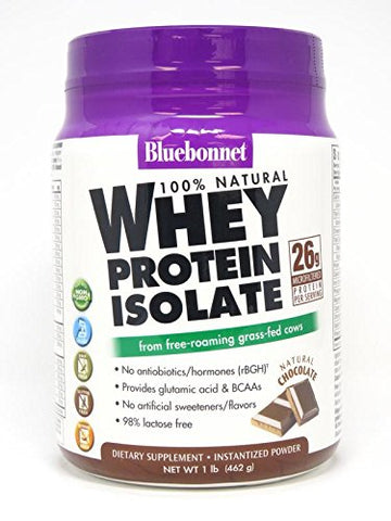 Bluebonnet Whey Protein Isolate Natural Chocolate Flavor-1 Lb