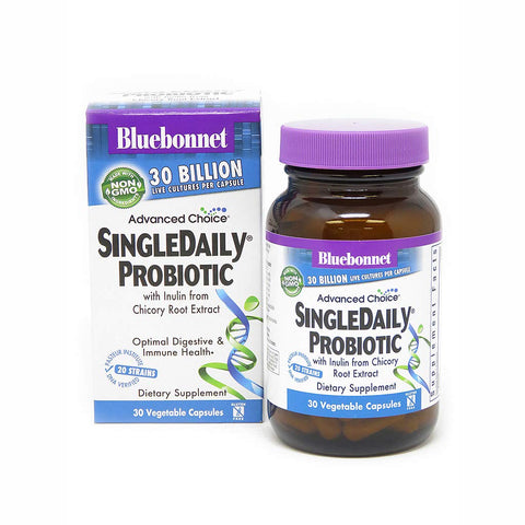 Bluebonnet Single Daily Probiotic With Inulin From Chicory Root Extract 30 Billion Live Cultures 20 Strains-30 Vegetable Capsules Note: Need To Be Refrigerated