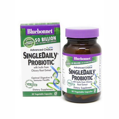 Bluebonnet Single Daily Probiotic With Inulin From Chicory Root Extract 50 Billion Live Cultures 20 Strains-30 Vegetable Capsules Note: Need To Be Refrigerated