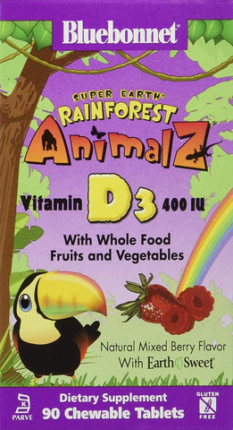 Bluebonnet AnimalZ Vitamin D3 400 IU Mixed Berry Flavor-90 Chewable Tablets