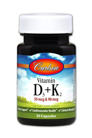 Carlson Vitamin D3 & K2 50 Mcg & 90 Mcg-30 Capsules