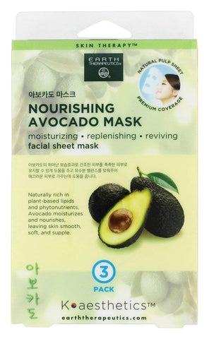 Earth Therapeutics Nourishing Avocado Mask Facial Sheet Mask-3 Pack