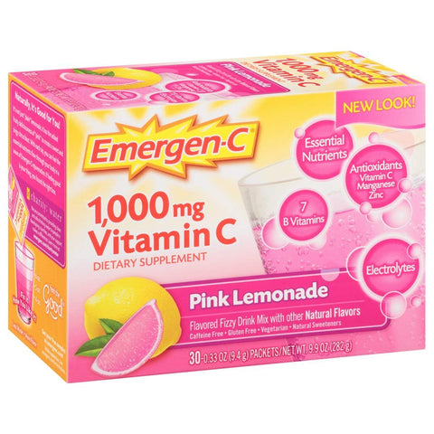 Emergen-C Vitamin C 1000 Mg Pink Lemonade Flavor 30 Packets-9.9 Oz