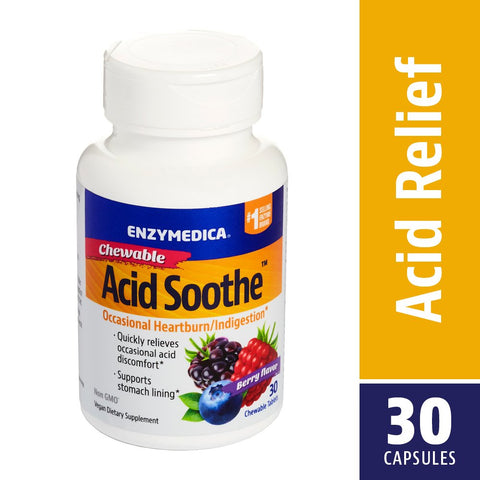 Enzymedica Acid Soothe Occasional Heartburn/Indigestion Berry Flavor-30 Chewable Tablets