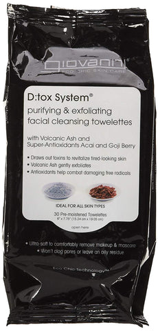 Giovanni D:tox System Purifying & Exfoliating Facial Cleansing Towelettes-30 Pre Moistened Towelettes