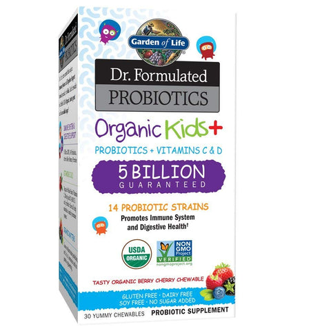Garden Of Life Dr.Formulated Probiotics Organic Kids+ 5 Billion 14 Strains Berry Cherry Flavor-30 Yummy Chewables Note: Need To Be Refrigerated
