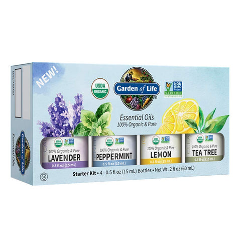 Garden Of Life Essential Oils Kit With Tea Tree Lemon Peppermint Lavender