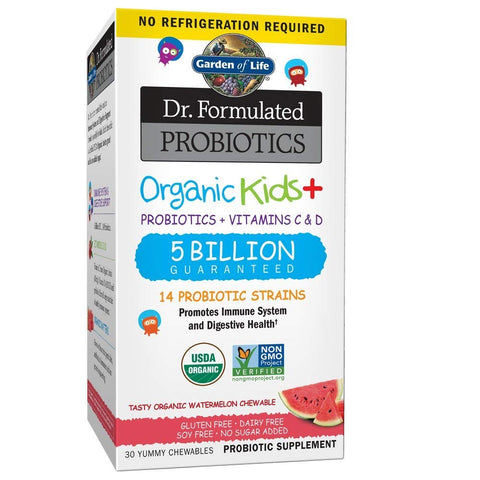 Garden Of Life Dr.Formulated Probiotics Organic Kids+ 5 Billion 14 Strains Watermelon Flavor-30 Yummy Chewables