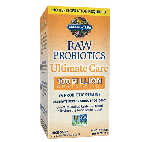 Garden Of Life Raw Probiotics Ultimate Care 100 Billion Guaranteed 34 Strains-30 Vegetarian Capsules