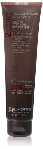 Giovanni 2Chic Ultra Sleek Soft Hold Styling Gel Brazilian Keratin & Argan Oil-5.1 Oz