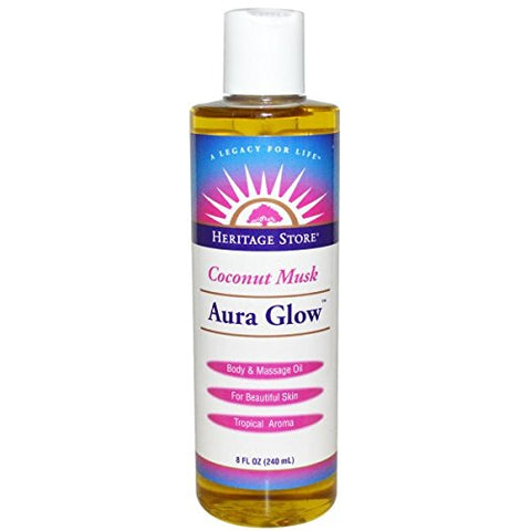 Heritage Store Aura Glow Body & Massage Oil Coconut Musk-8 Oz