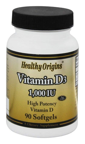 Healthy Origins Vitamin D3 1000 IU High Potency-90 Softgels