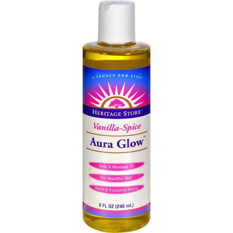 Heritage Store Aura Glow Body & Massage Oil Vanilla-Spice-8 Oz