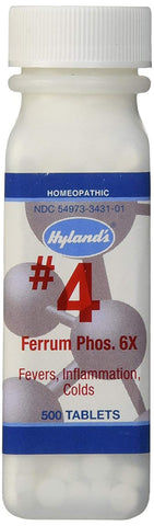 Hyland's #4 Ferrum Phos.6 X Fevers, Inflammation & Colds-500 Tablets