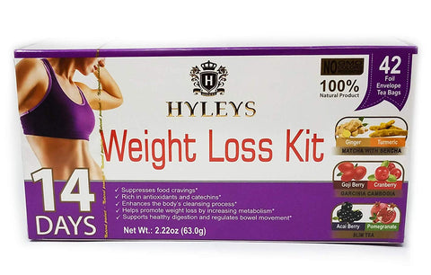 Hyleys Weight Loss Kit 14 Days Jours 42 Foil Envelope Tea Bags-2.22 Oz