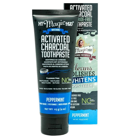My Magic Mud Activated Charcoal Flouride Free Toothpaste With Coconut Oil & Bentonite Clay Peppemint-4 Oz