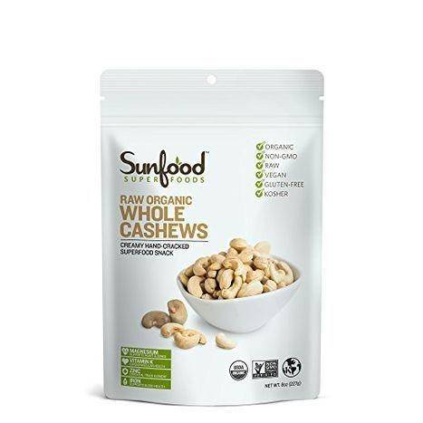 Sunfood Superfoods Raw Organic Cashews Whole Raw, - 8 Ounces