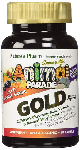 Natures Plus Animal Parade Gold Multi-Vitamin & Mineral Cherry Orange Grape Flavor-60 Animals