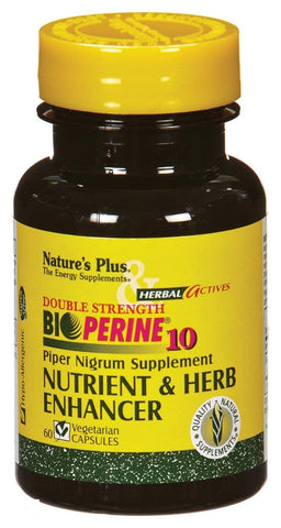 Natures Plus Double Strength Bioperine 10 Nutrient & Herb Enhancer-60 Vegetarian Capsules