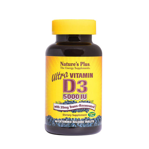 Natures Plus Vitamin D3 5000 IU With 25 Mg Trans Resveratol Ultra-90 Extended Release Tablets