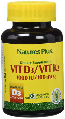 Natures Plus Vit D3 1000 IU & Vit K2 100 Mcg-90 Vegetarian Capsules