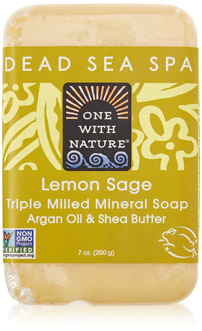 One With Nature Dead Sea Spa Lemon Sage Triple Milled Mineral Soap Argan Oil & Shea Butter-7 Oz