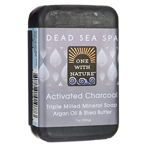 One With Nature Activated Charcoal Triple Milled Mineral Soap Argan Oil & Shea Butter-7 Oz