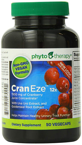 Phyto Therapy Cran Eze 12x 1500 Mg Cranberry With Uva Ursi & Berberine HCL Root-50 Veg Caps