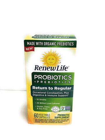 Renew Life Probiotics+Prebiotics Return To Regular 20 Billion Live Cultures-60 Vegetable Capsules