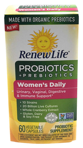 Renew Life Probiotics+Prebiotics Women's Daily 20 Billion Live Cultures-60 Vegetable Capsules