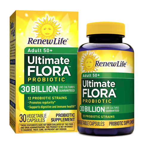 Renew Life Adult 50+ Ultimate Flora Probiotic 30 Billion Live Cultures 12 Strains-30 Vegetable Capsules