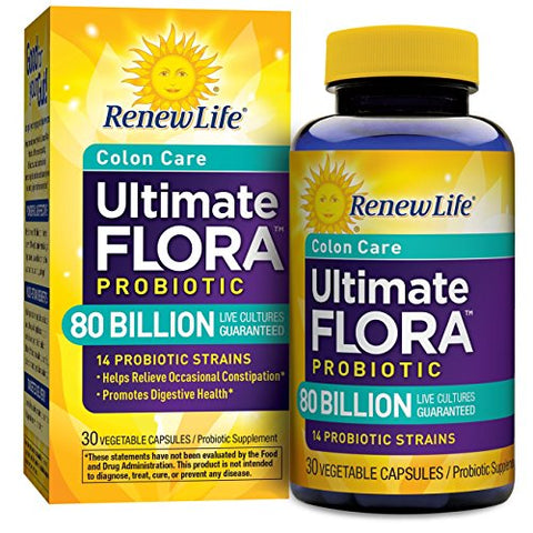 Renew Life Colon Care Ultimate Flora Probiotic 80 Billion Live Cultures-30 Vegetable Capsules