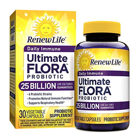 Renew Life Daily Immune Ultimate Flora Probiotic 25 Billion Live Cultures-30 Vegetable Capsules