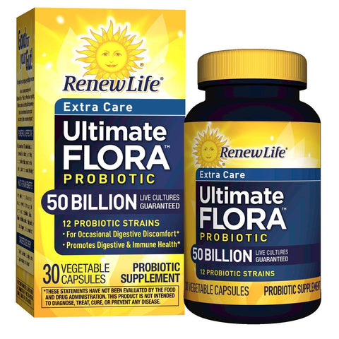 Renew Life Extra Care Ultimate Flora Probiotic 50 Billion Live Cultures-30 Vegetable Capsules