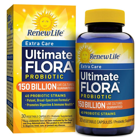 Renew Life Extra Care Ultimate Flora Probiotic 150 Billion Live Cultures-30 Vegetable Capsules