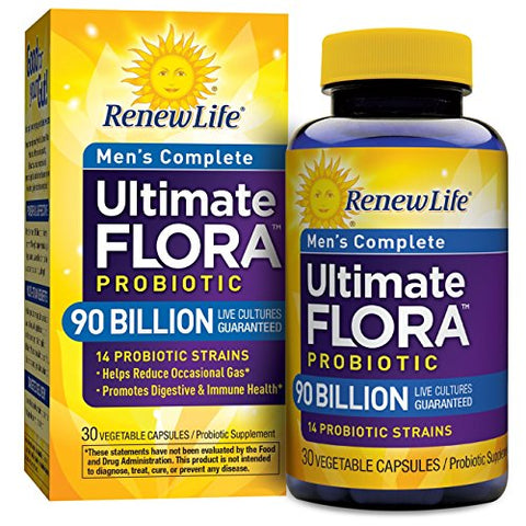 Renew Life Mens Complete Ultimate Flora 90 Billion Live Cultures-30 Vegetable Capsules
