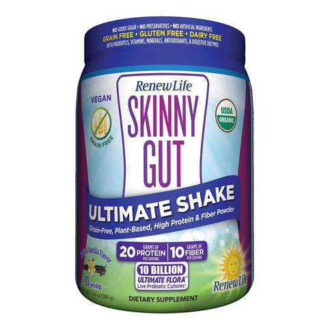 Renew Life Skinny Gut Ultimate Shake 10 Billion Live Cultures Natural Vanilla Flavor-13.4 Oz